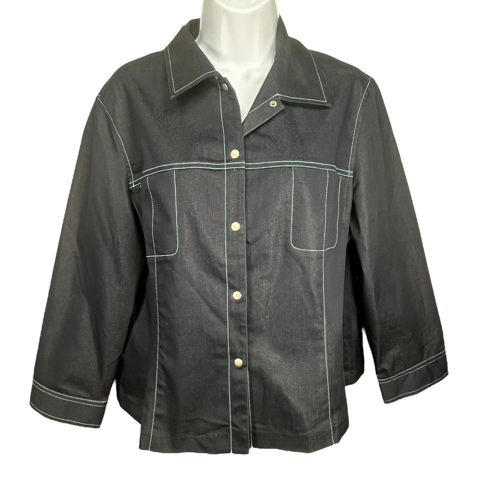Coldwater‎ Creek Blue Lightweight Jacket Contrast Stitch Snap Front Size 14